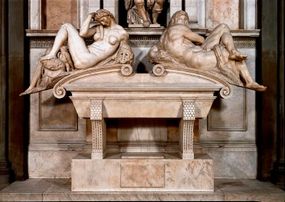 Console detail of the tomb of Giuliano de' Medici by Michelangelo.