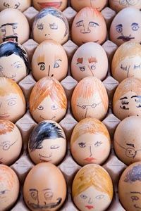 eggs with faces drawn on
