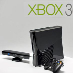 The sleek Xbox 360 console with the Kinect sensor (left) and a hand-held controller (right) scheduled for release in November 2010