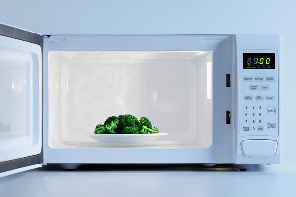 Broccoli inside of a microwave