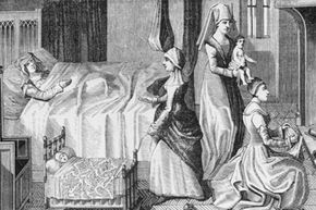 This engraving from the 1400s shows midwives attending at a birth.