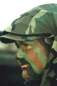 This U.S. Air Force airman applied face paint in a disruptive coloration pattern.