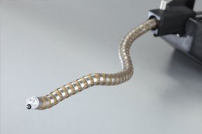 蛇形的“有心脏”机器人可以通过内窥镜手术期间使用的肠，支气管和其他途径来缠绕器官和蠕虫。“width=