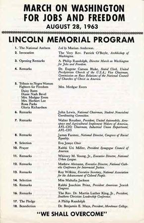 The program from the March On Washington For Jobs And Freedom, August 28, 1963; Dr. King is the 16th speaker.