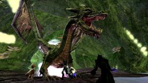 A group of players fights a dragon in Vanguard: