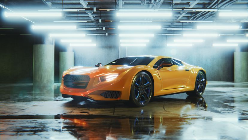 Empty garage with modern sports car.