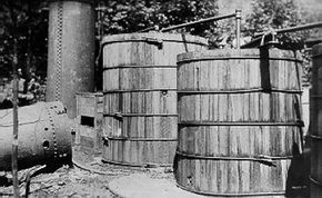 The Blue Blazes whiskey still at Catoctin Mountain, Maryland, was a large commercial operation. More than 25,000 gallons of mash were found in 13 2,000-gallon vats when the operation was raided in July 1929.