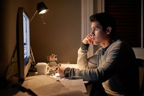 Student studying late at night