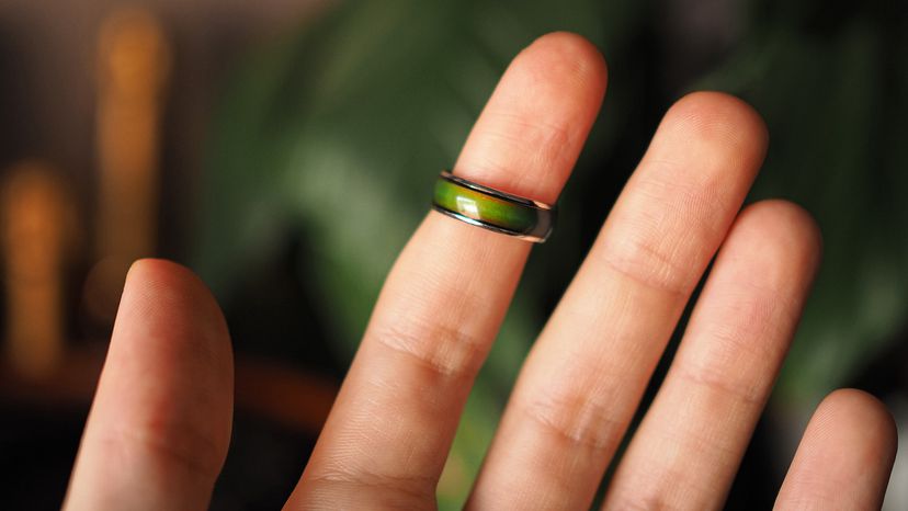 mood ring showing a green color