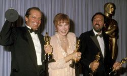 Jack Nicholson, Shirley MacLaine and James L. Brooks show off their awards.