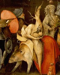 The wooden mother and her mummified child from "The Temptation of St Anthony" by Hieronymus Bosch”border=