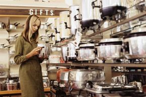 Woman shopping for kitchen appliances