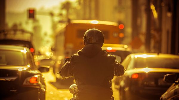 Motorcyclist in Traffic jam