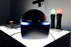 A Project Morpheus virtual reality headset on display at the 2014 Electronics Entertainment Expo in Los Angeles, California