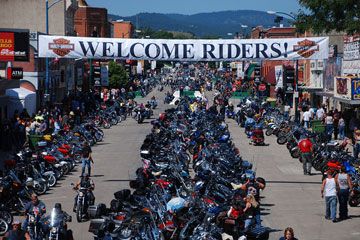 Crowd of motorcyclists at the Sturgis Motorcycle Rally in South Dakota