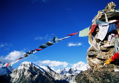 Prayer flags with Mount Everest in background