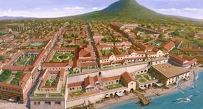 An artistic rendering of Herculaneum before the A.D. 79 major eruption of Mount Vesuvius.