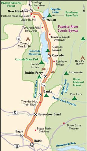 This map details Payette River Scenic Byway.