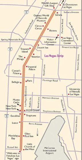 Large strip map of Las Vegas city. Las Vegas large strip map