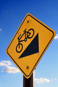 Be aware of signs like this when you're on the trail. This sign is warning you that there's a steep descent ahead.