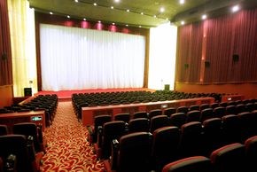 Rows are arranged on a series of terraces or steps in theaters with stadium seating.