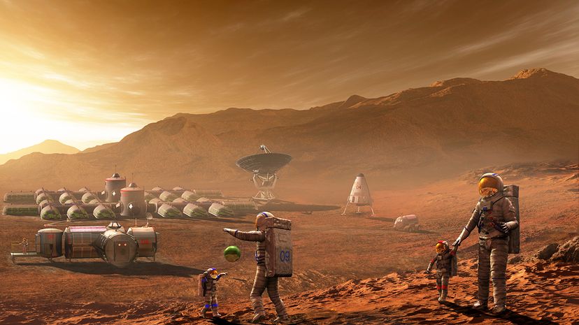 Future Mars colonists may have children who never know the blue skies of their parents' earthly home. Steven Hobbs/Stocktrek Images/Getty Images