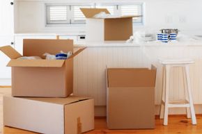 moving boxes in kitchen