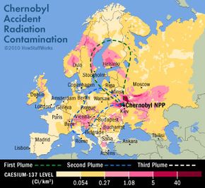 A diagram of radiation contamination after the Chernobyl disaster.