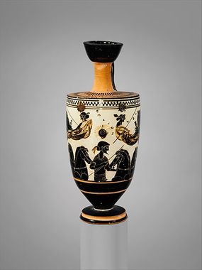 terra cotta vase, 500 BCE, Nyx, Hemera