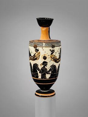 terra cotta vase, 500 BCE, Nyx, Hemera