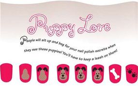 Paint the puppy love nail art design in six steps.