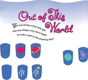 The out of this world nail art design includes                              planets, shooting stars, and more.