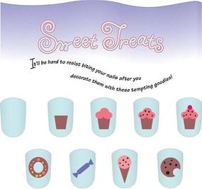 The sweet treats nail art idea includes many goodies.