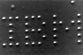 IBM's Almaden Research Center created this pattern with individual xenon atoms using a scanning tunneling microscope on April 4, 1990.