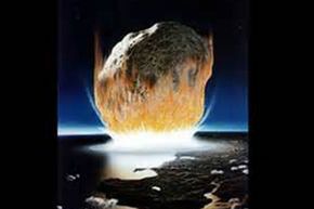 Aritist's impression of a catastrophic asteroid hitting the Earth.