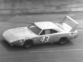 Richard Petty drove this Plymouth Superbird in the 1970 Daytona 500. The Superbird's huge rear wing and pointed front end gave it a considerable aerodynamic advantage.