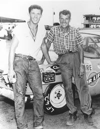 Richard Petty and his father, Lee, at Darlington, S.C., in 1960 with Lee's Plymouth