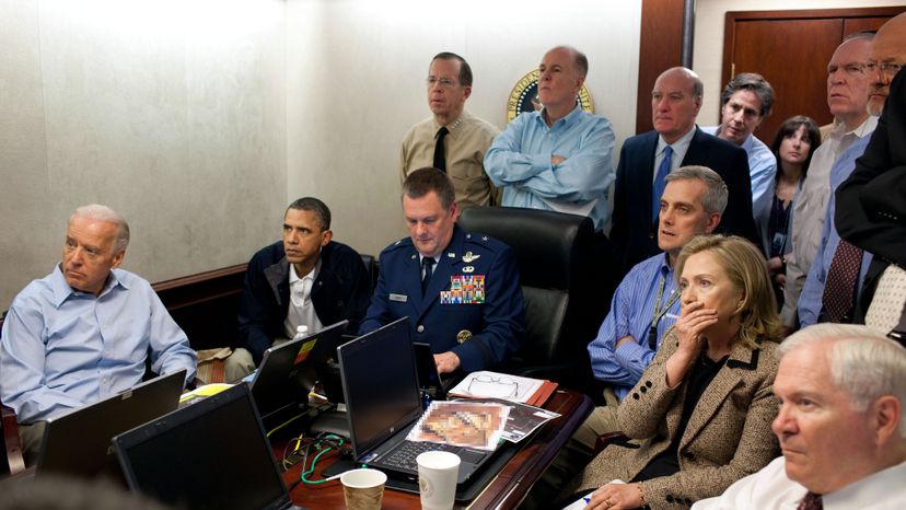 President Barack Obama (second from left), Vice President Joe Biden (left), Secretary of State Hillary Clinton and members of the national security team receive an update on the assassination of Osama bin Laden in the Situation Room of the White House, May 1, 2011. Pete Souza/The White House via Getty Images