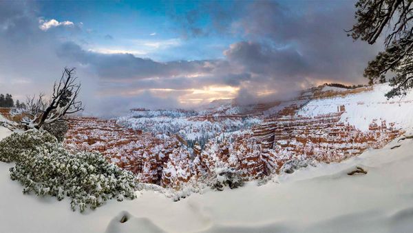 Beautiful winter mountain landscape with snow.