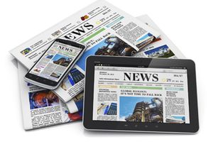 newspaper, tablet, smart phone