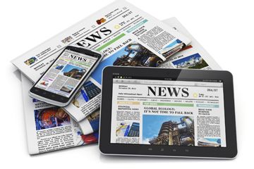 newspaper, tablet, smart phone