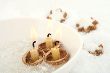 Candles floating in bowl of water