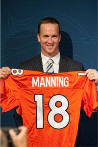 Peyton Manning is introduced as the Denver Broncos quarterback after signing a $96 million, five-year contract with the team in March 2012. Think the Broncos and Manning just split up that money evenly across the five years? Not quite.