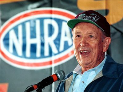NHRA founder Wally Parks speaks at the 50th Anniversay of the NHRA.