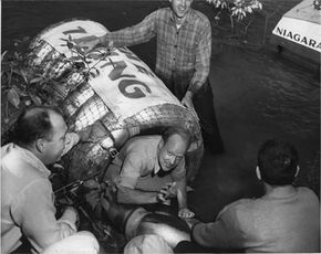 Hill, Jr., posing in the "Thing" in which he lost his life, August 5, 1951”border=