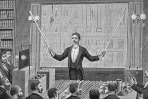 An engraving of Nikola Tesla