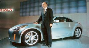 Nissan President Carlos Ghosn was proud to show off the 2003 Nissan 350Z production car.