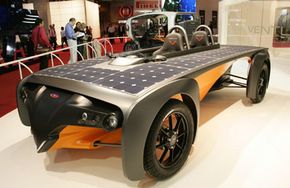 The Venturi Astrolab, the world's first commercially available solar-electric hybrid, on display at the 2006 Paris Motor Show