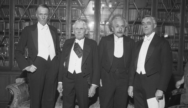 Einstein and three of his fellow Nobel Prize cronies