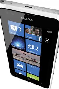 The Windows Phone 7 operating system, featured here on the Nokia Lumia 900, features tiles in lieu of icons to launch apps.